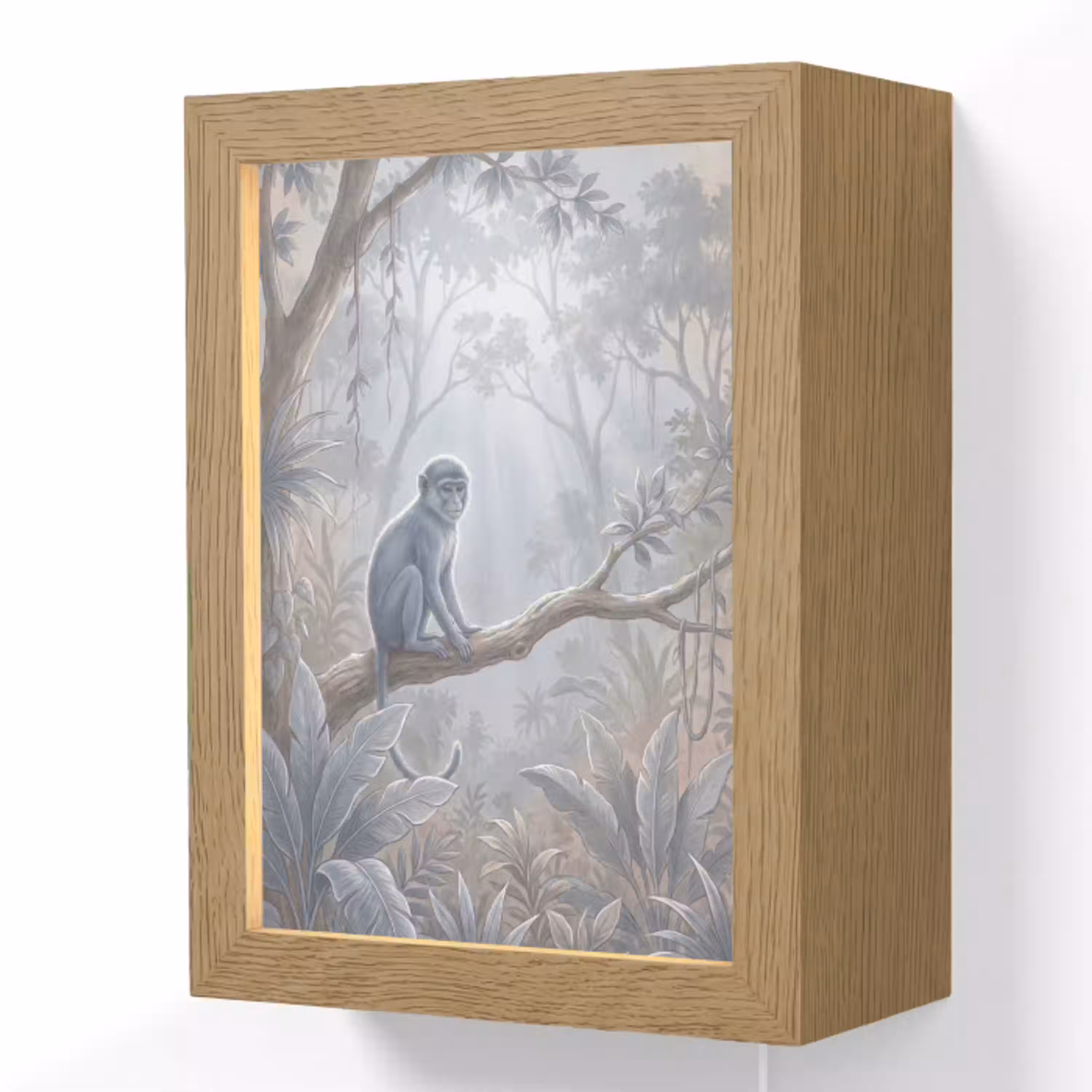 Aap - Boom - Jungle - Natuur - Grijs Light Box met kabel (Wandlamp) klein -3d