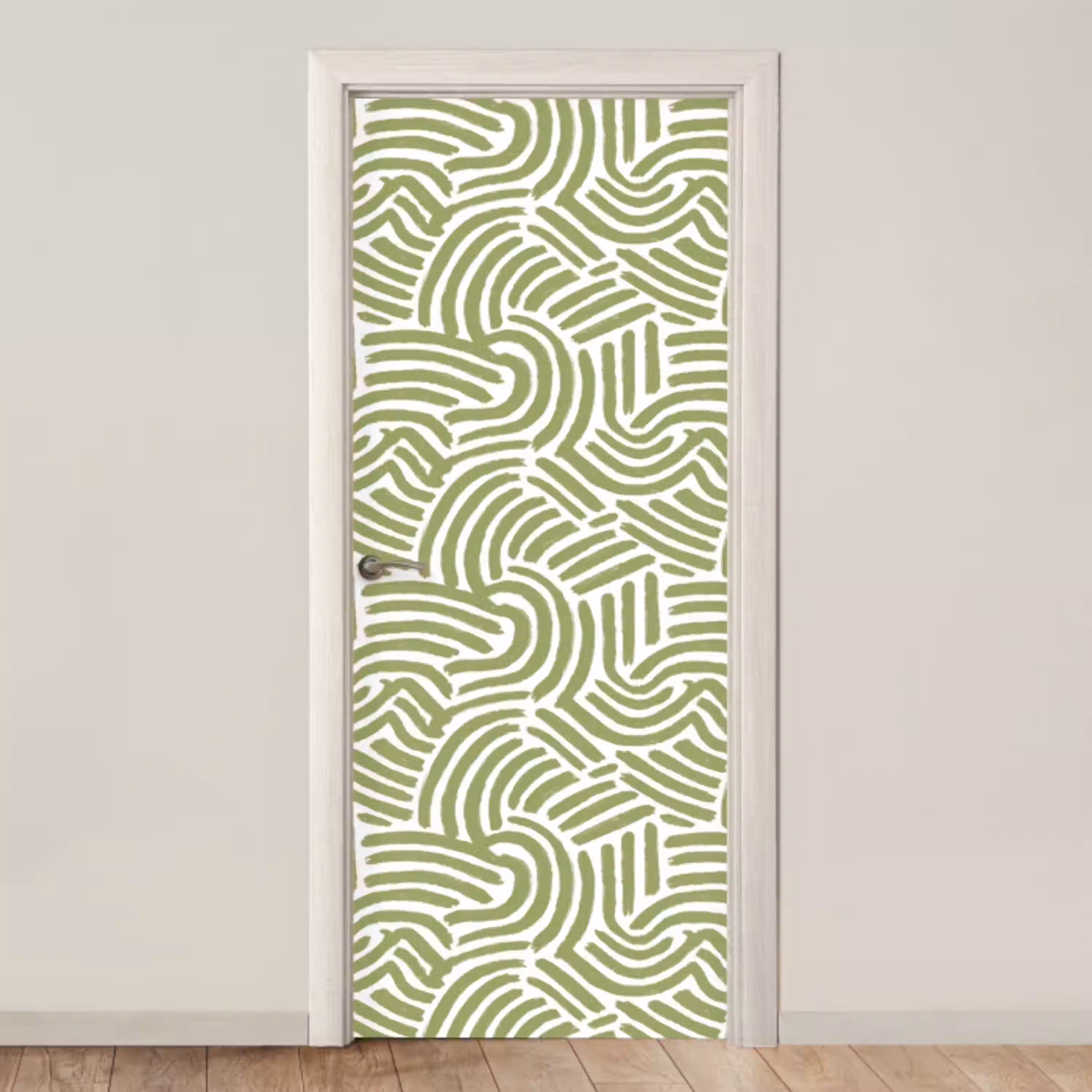 Saliegroen - Abstract - Bogen - Handgetekend - Patroon deurposter klein 289 -3d_beige