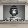 Vrouw - Zwart Wit - Ketting - Zonnebril keuken achterwand spatscherm klein -3d_website