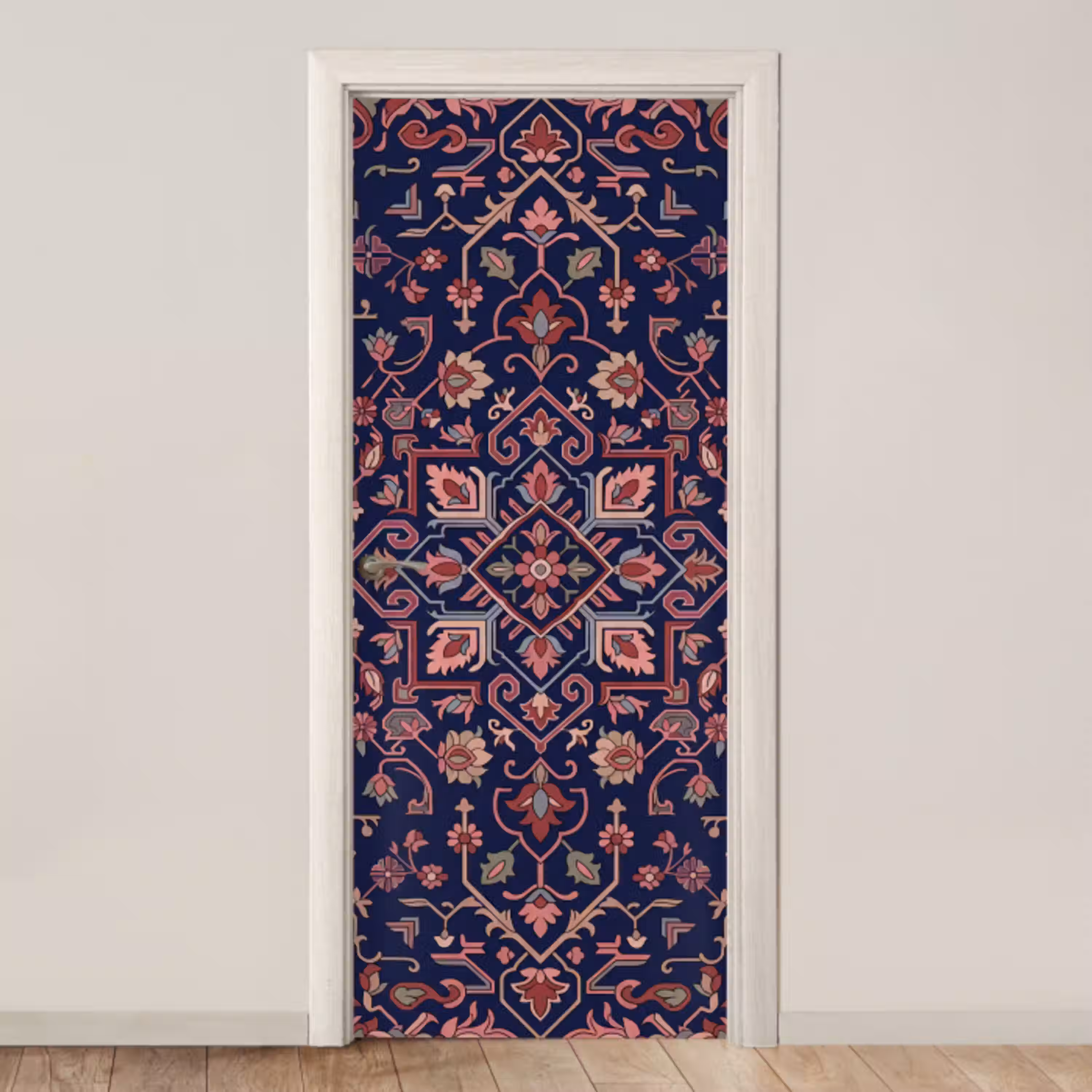 Patroon - Oosters - Floraal - Blauw - Klassiek deurposter klein -3d_beige
