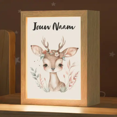 Hert - Bohemian - Bloemen - Bosdieren Light Box met kabel (Kinderlampje) klein -zzz_3d_website