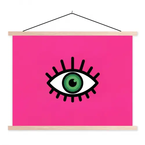 Minimalistisch - Oog - Roze textielposter latten blank klein -3d