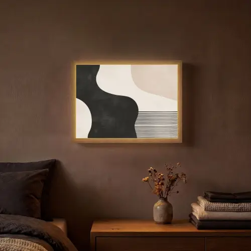 Abstract - Japandi - Beige - Modern Light Box met batterij (Wandlamp) middel -sfeer4