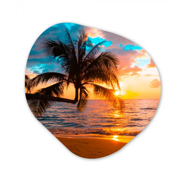 Palm - Zonsondergang - Horizon - Strand - Zee Wandcirkel Organisch Forex 3mm klein -3d