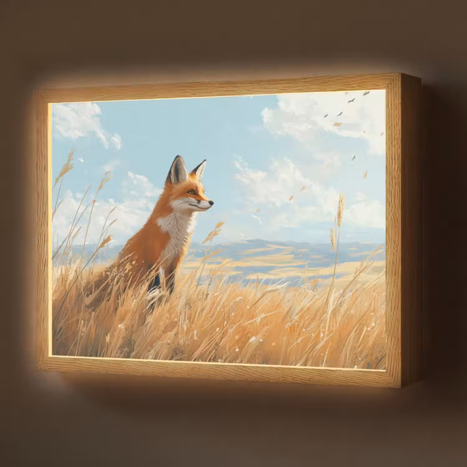 Lightbox - Wandlamp - Vos - Gras - Wolken - Oranje