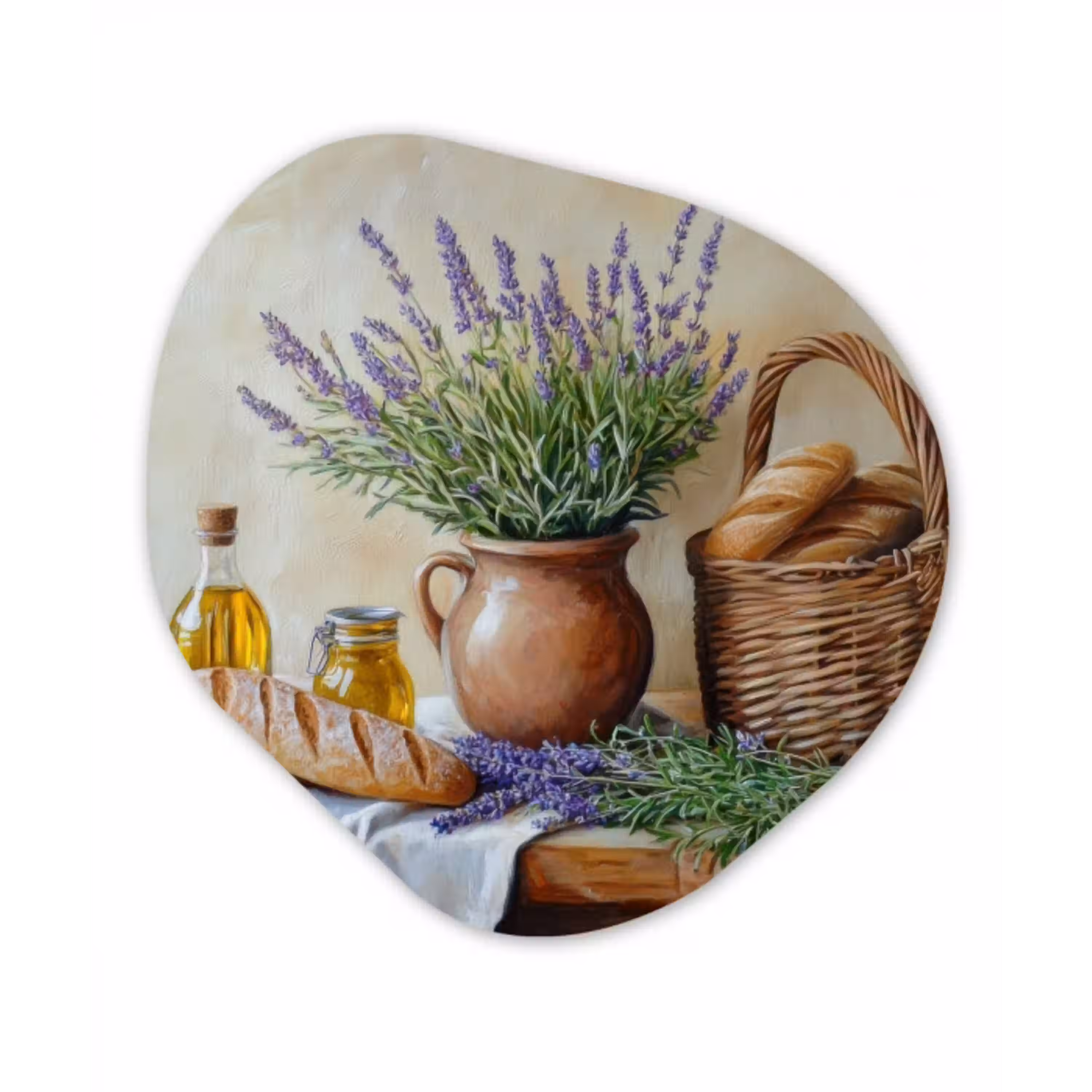 Lavendel - Brood - Stilleven Wandcirkel Organisch Forex 3mm klein -3d
