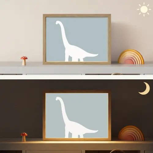 Dino - Brachiosaurus - Dinosaurus - Blauw Light Box met batterij (Wandlamp kind) middel -sfeer3_kind