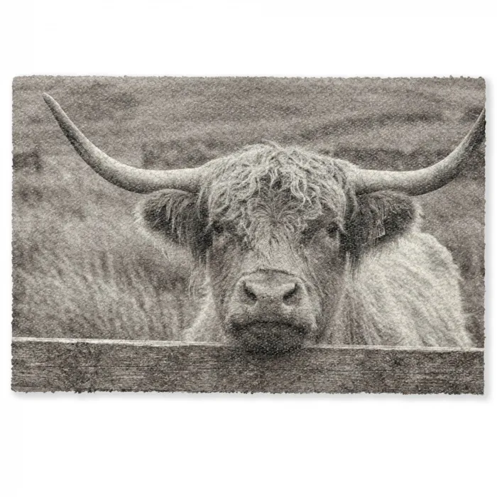 Schotse hooglander - Zwart - Wit - Hout Deurmat klein -zkaufland3d