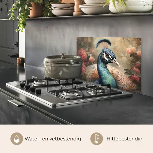 Pauw - Vogel - Bloemen - Planten - Pauwenveren keuken achterwand spatscherm klein -usp_NL