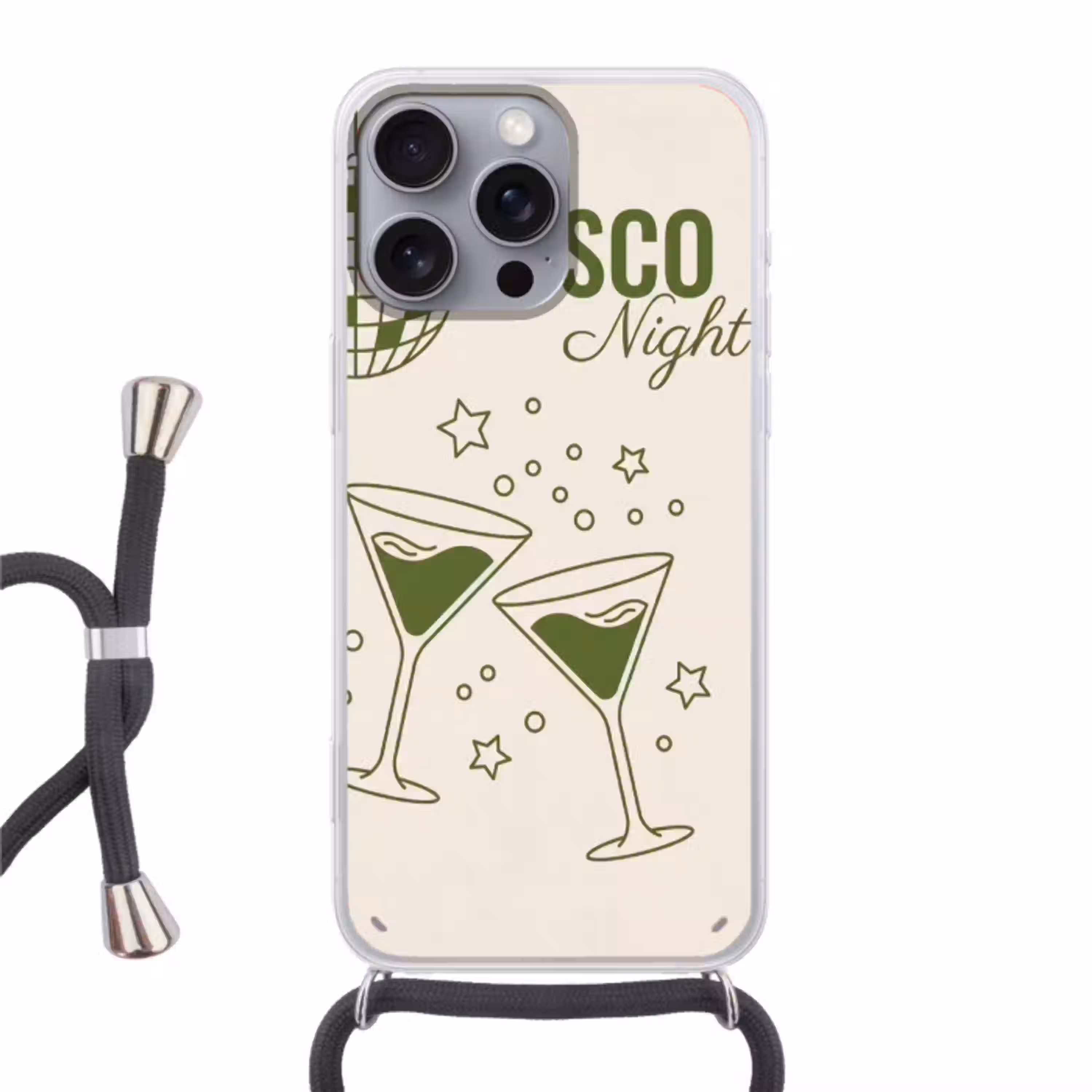 Feest - Disco - Drank - Illustratie - Groen Hoesje iPhone 16 Pro Max met koord klein -3d