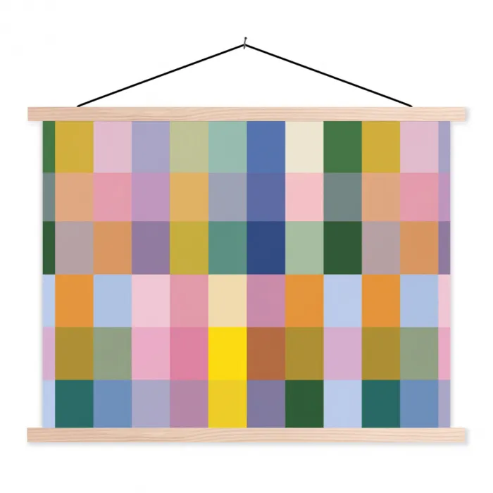 Blokken - Vierkant - Patroon - Gekleurd textielposter latten blank klein -3d