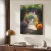 Doorkijk - Pad - Bloemen - Struik - Kleurrijk Textielframe zwart klein -sfeer3