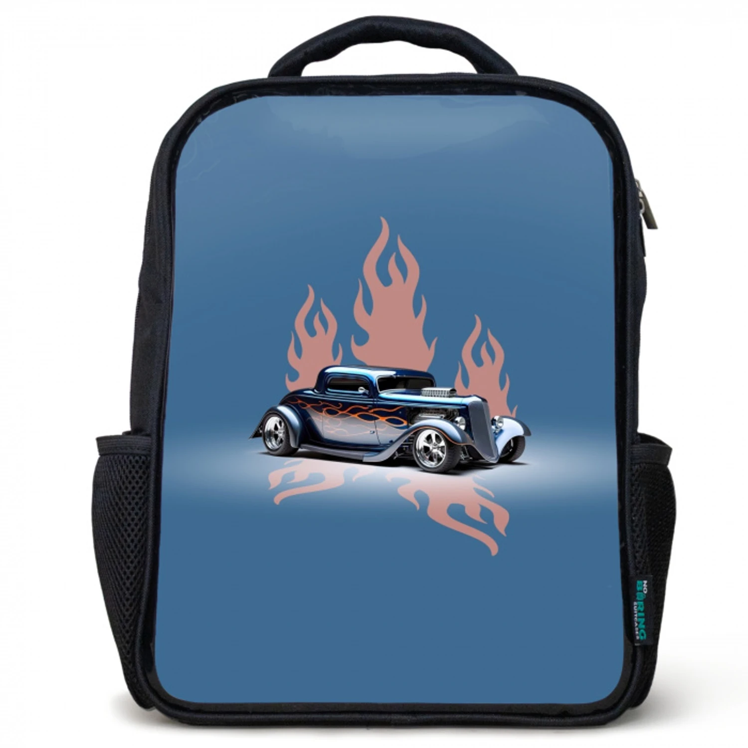 Blauwe auto met roze vlammen Rugzak - Zwart middel -3d