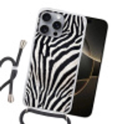 Zebra - Vacht - Klassiek - Zwart - Wit Hoesje iPhone 16 Pro Max met koord klein -sfeer1