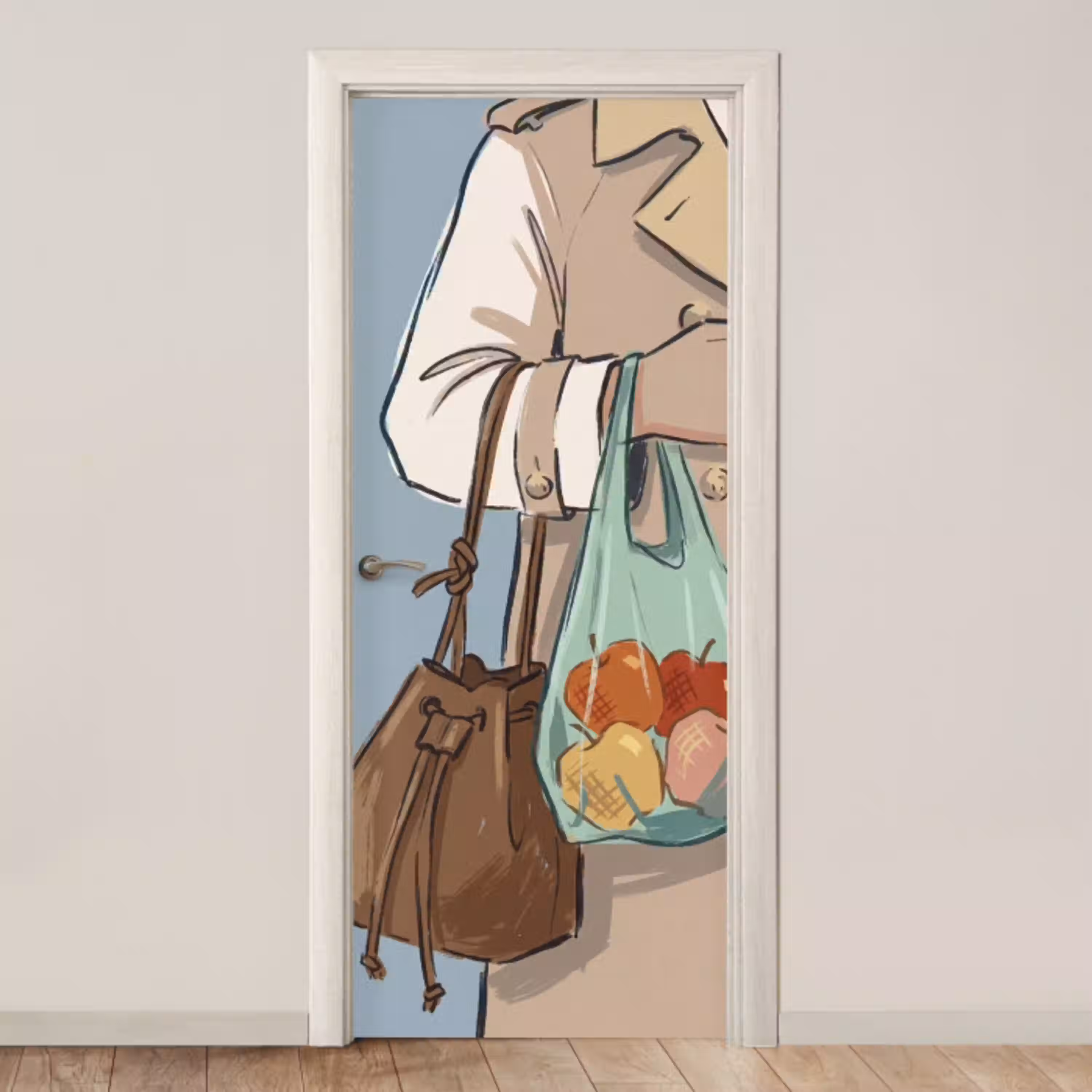 Mensen - Boodschappen - Stadsleven - Modern - Kleurrijk deurposter klein -3d_beige