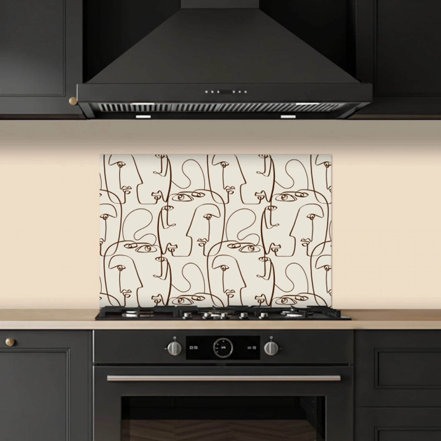 Beige - Gezicht - Lijnen - Bruin keuken achterwand spatscherm klein 900 -sfeer1