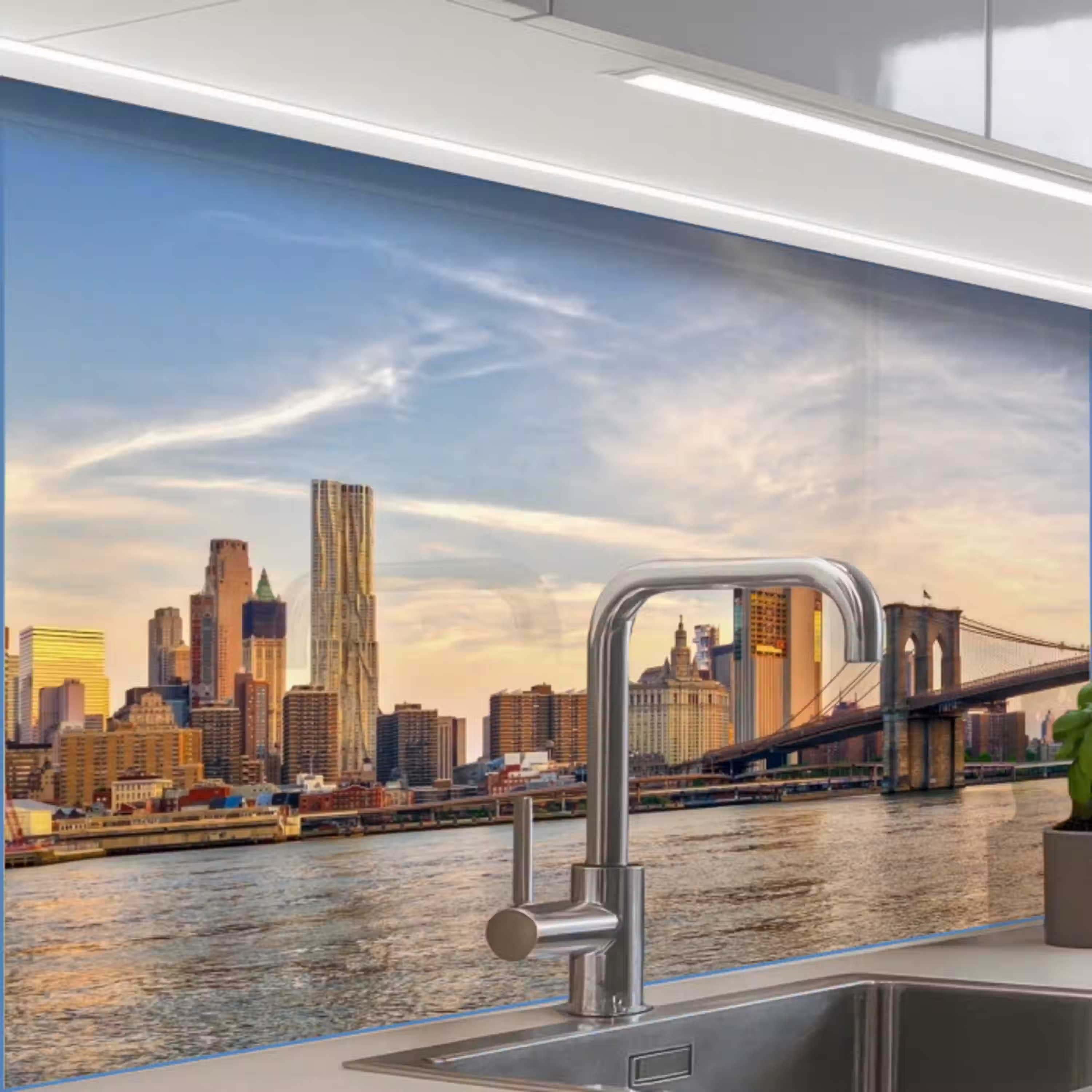 Skyline - New York - Brug - Wolkenkrabbers keuken achterwand 2 middel -zzzz3d_schuin
