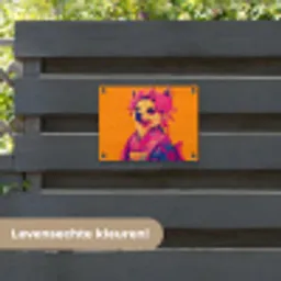 Kimono - Hondje - Bloemenkroon - Oranje tuinposter los doek klein -sfeer3