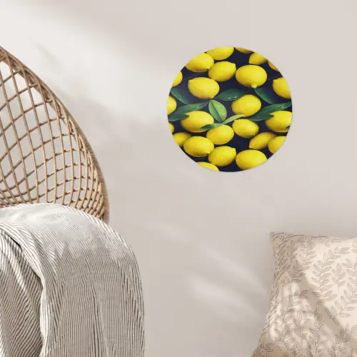 Gele - Citroenen - Druppels - Fruit Wandcirkel behangsticker klein 186 -sfeer4