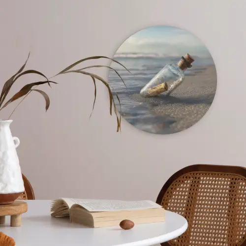 Glazenfles - Post - Zee - Zand Akoestische PET Vilt - Rond klein -sfeer3