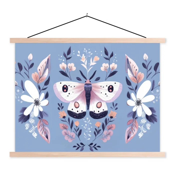 Vlinder - Vleugels - Stippen - Bloemen textielposter latten blank klein -3d