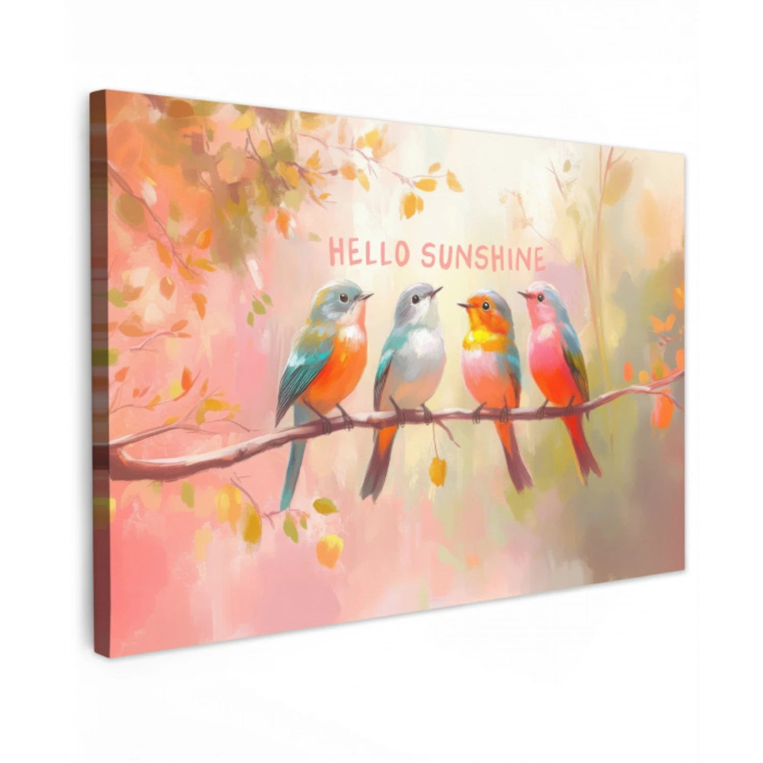 Vogels - Tak - Quote - Roze Tuinposter op houten frame 2 cm dik klein -3d