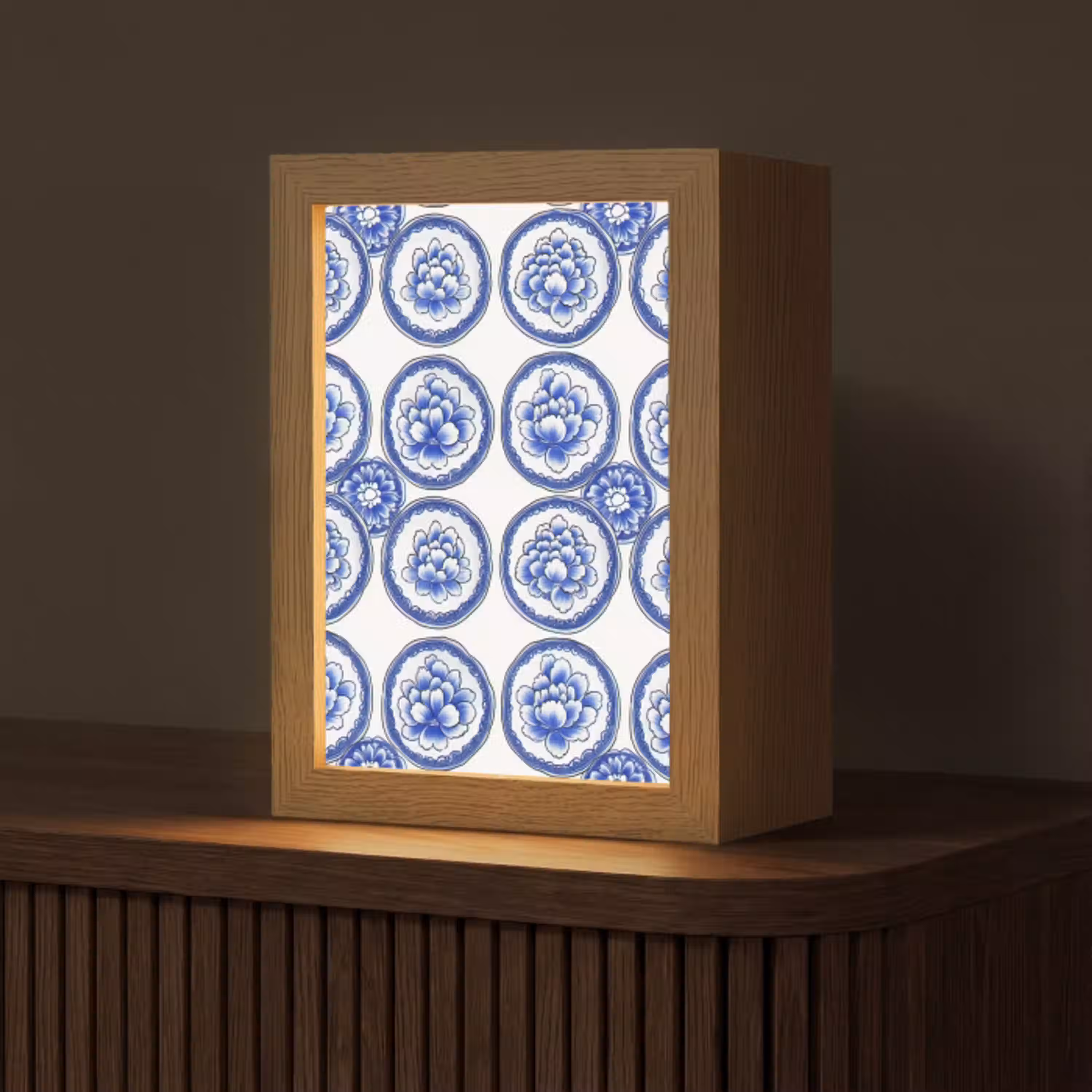 Cirkels - Bloemen - Blauw Light Box met kabel (Tafellamp) klein 925 -z3d_website