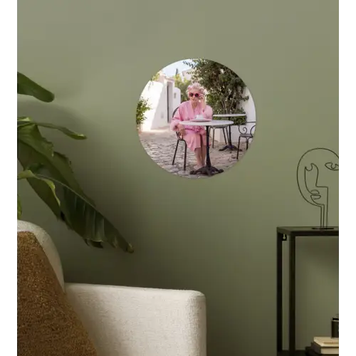 Ochtendjas - Krulspelden - Roze Wandcirkel behangsticker klein -sfeer2