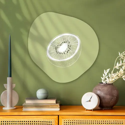 Kiwi - Lijntekening - Minimalistisch - Groen Wandcirkel Organisch Aluminium middel -sfeer2