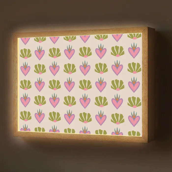 Patroon - Beige - Hartjes - Bloemen Light Box met batterij (Wandlamp) middel 907 -z3d_website