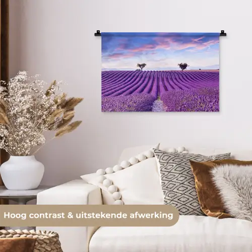 Lavendel - Natuur - Paars - Bomen - Bloemen Wandkleed katoen klein -sfeer1