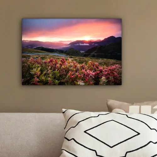 Bloemen - Bergen - Landschap - Nacht - Lucht - Roze canvas 2cm klein -sfeer3