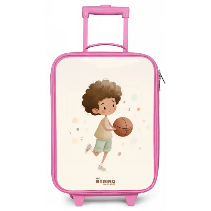 Jongen met een basketbal in beige kleuren Kinderkoffer - Roze klein -zz3dotto