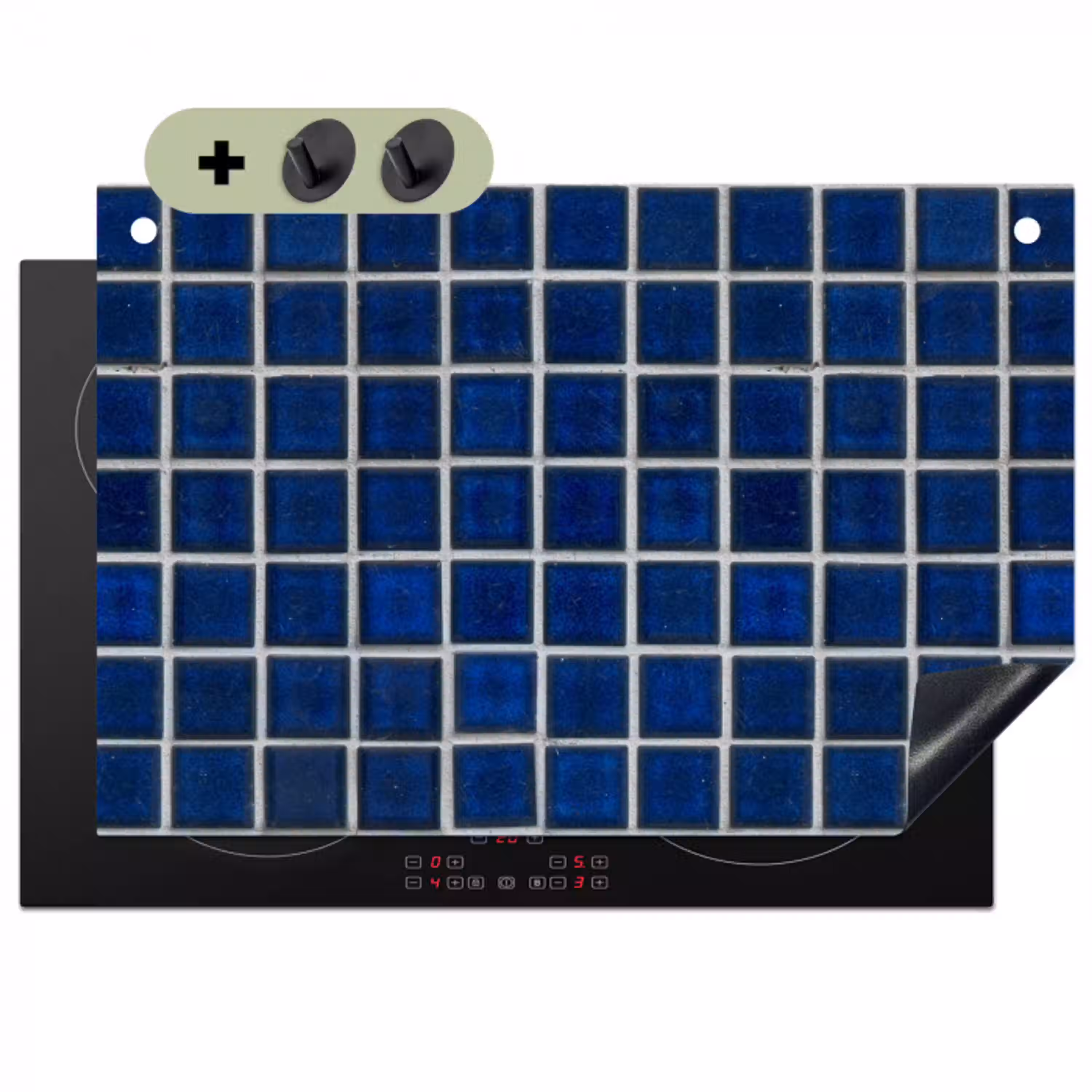Mozaïek - Tegels- Glanzend - Blauw Inductie beschemer met haakjes klein 777 -3d