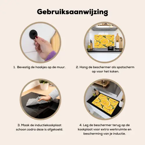 Grafisch - Citroenschijven - Blaadjes Inductie beschemer met haakjes klein 777 -ky-gebruik-nl