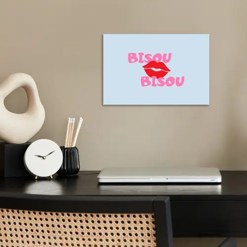 Lippen - Bisou - Blauw poster papier klein -sfeer1