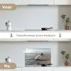 Glazenfles - Post - Zee - Zand keuken achterwand spatscherm klein -voor_na_NL