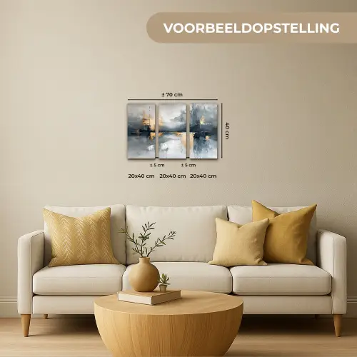 Abstract - Grijs - Goud - Modern Canvas - Meerluiken 3 luik klein -sfeer6-formaat