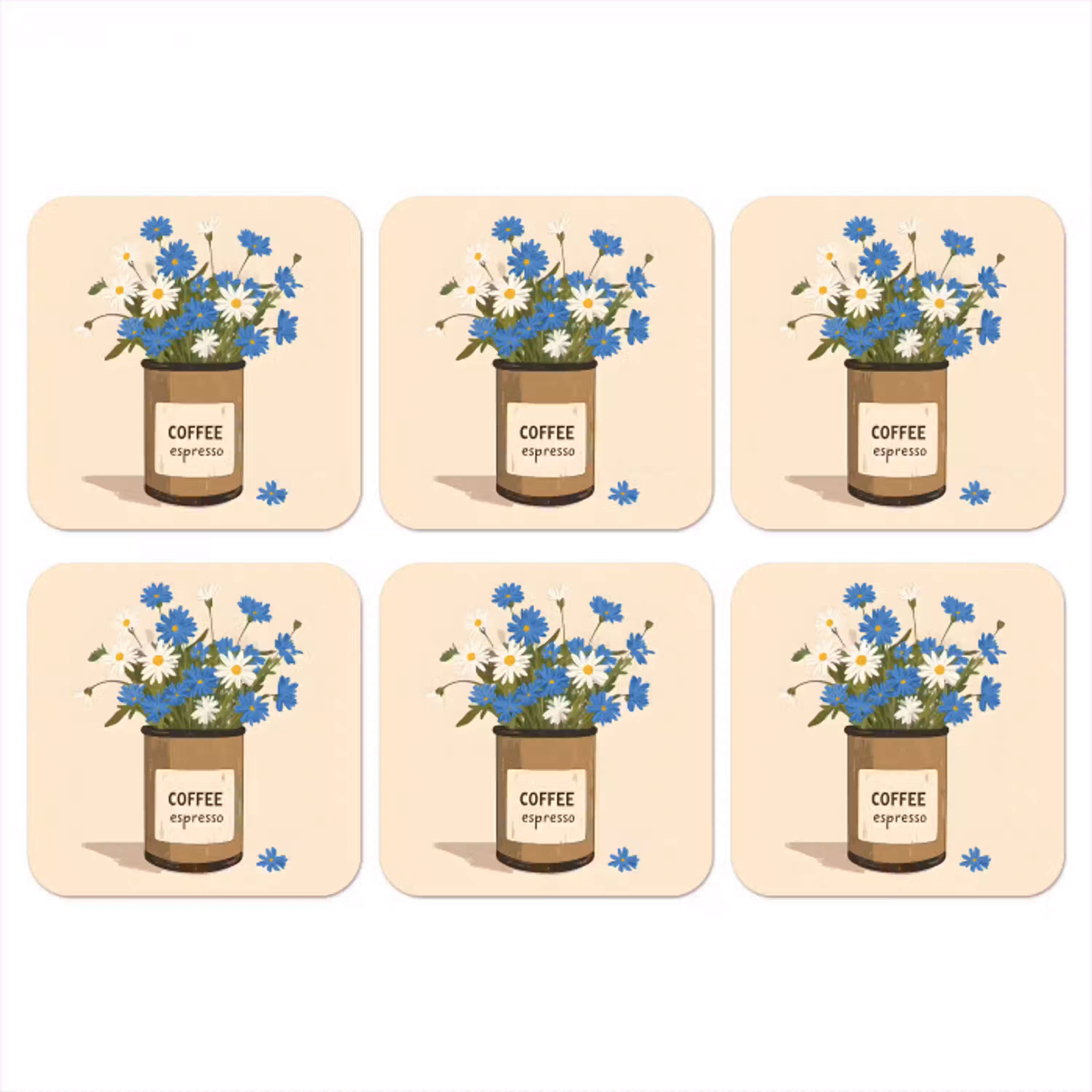 Coffee - Blik - Minimalistisch - Bloemen onderzetter kurk middel -3d