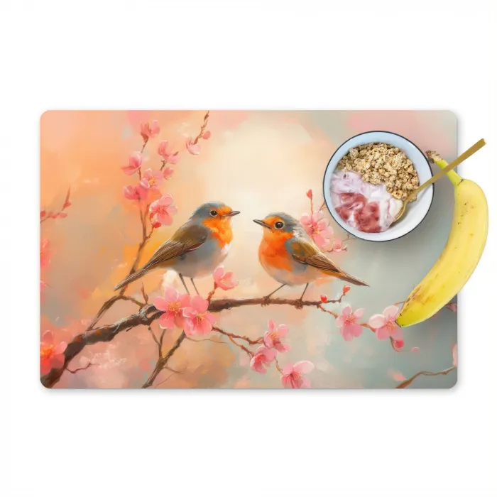 Roodborstjes - Sierlijk - Bloesemtak Placemat vinyl groot -zzzproduct_Kitchenyeah-website