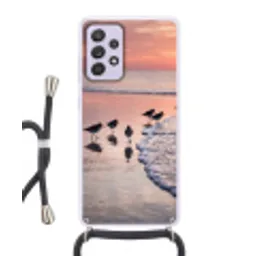 Meeuwen - Strand - Zee - Roze Hoesje Samsung Galaxy A52 5G met koord klein -3d