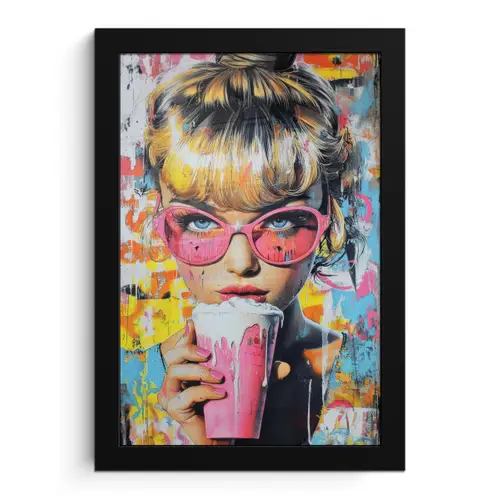 Expressief - Milkshake - Vrouw - Felle kleuren fotolijst zwart zonder passe partout klein -3d