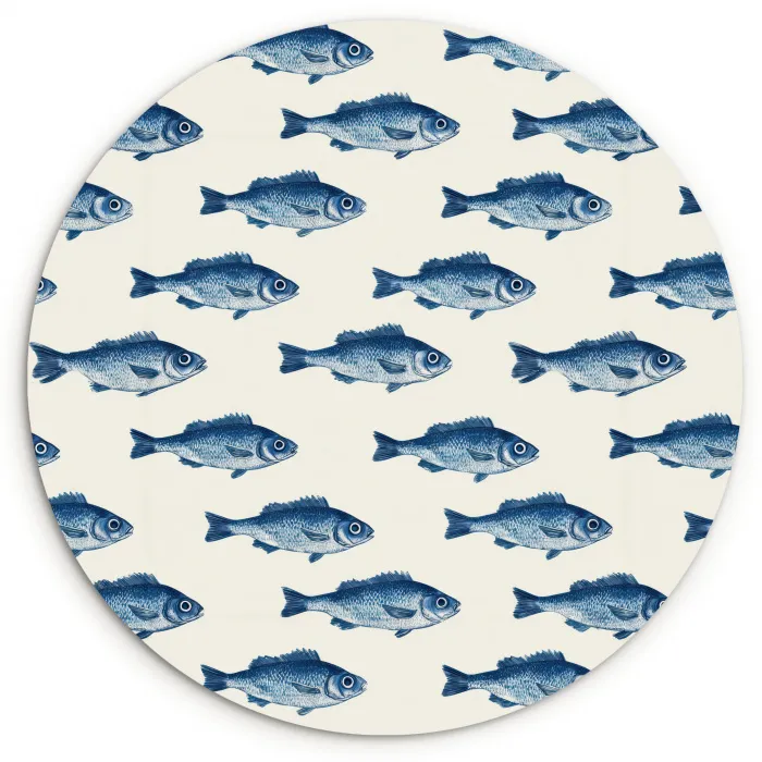 Vis - Patroon - Blauw Wandcirkel kunststof plaat 5mm dik klein 188 -3d