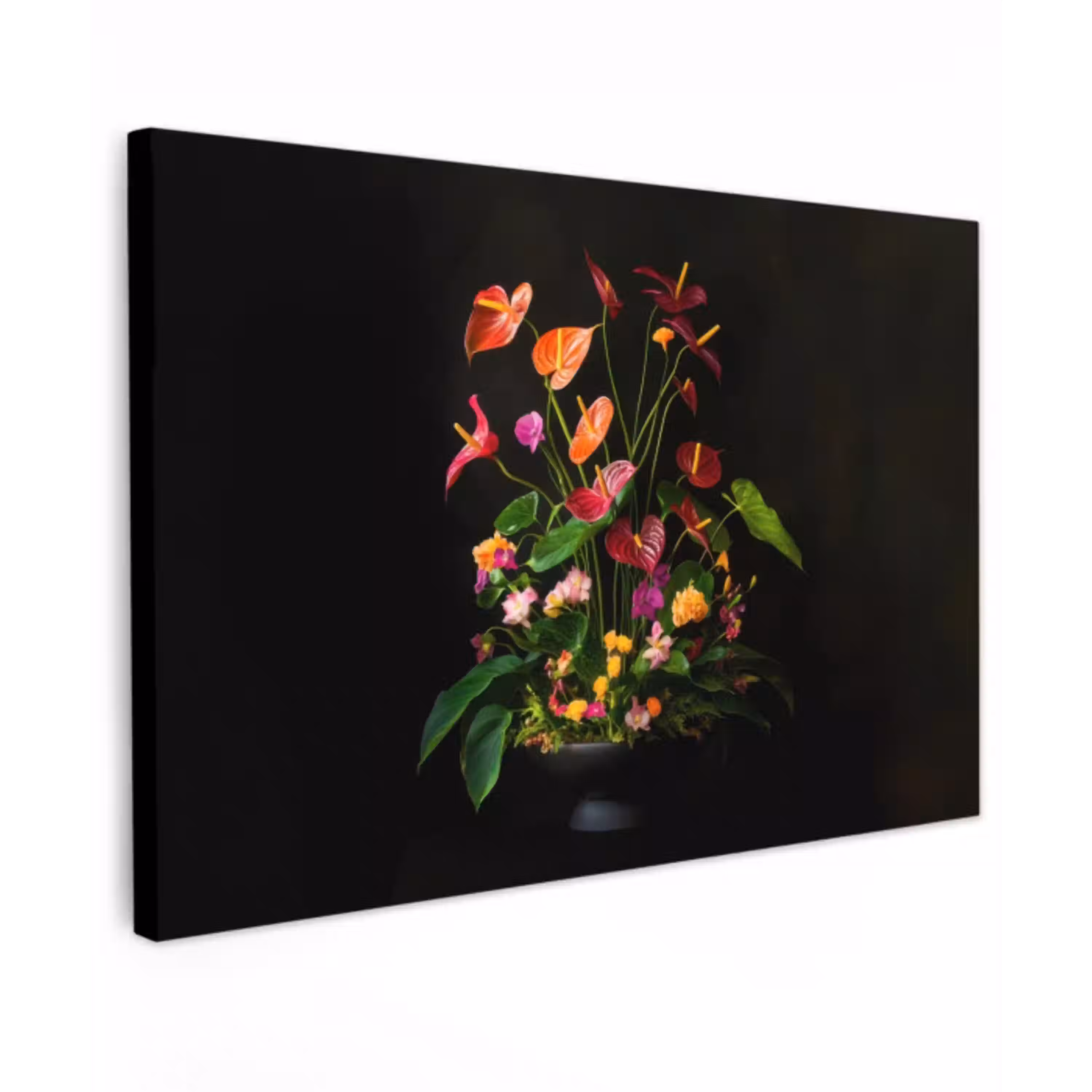 Bloemen - Vaas - Kleurrijk Tuinposter op houten frame 2 cm dik klein -3d