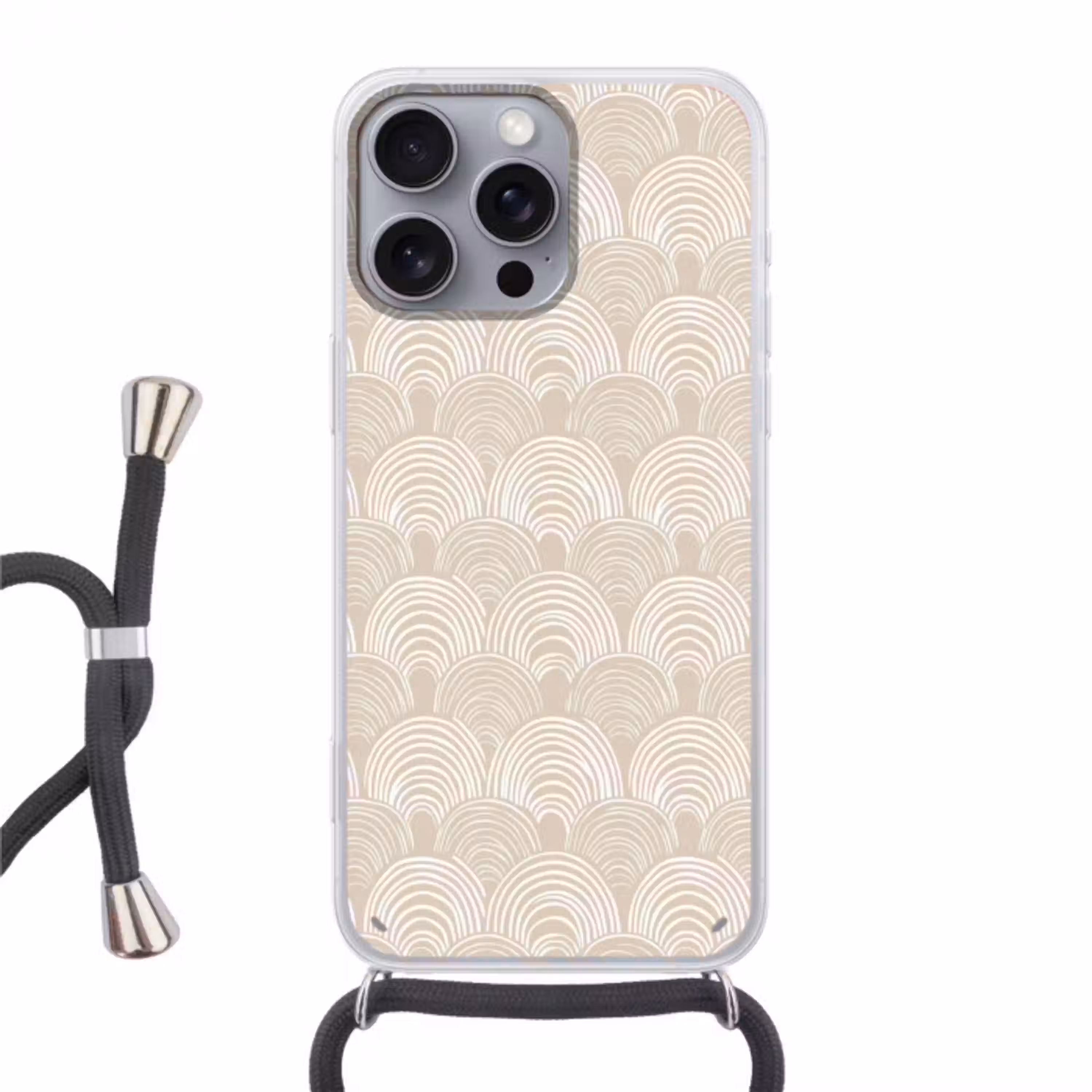 Golven - Structuur - Beige Hoesje iPhone 16 Pro Max met koord klein 804 -3d