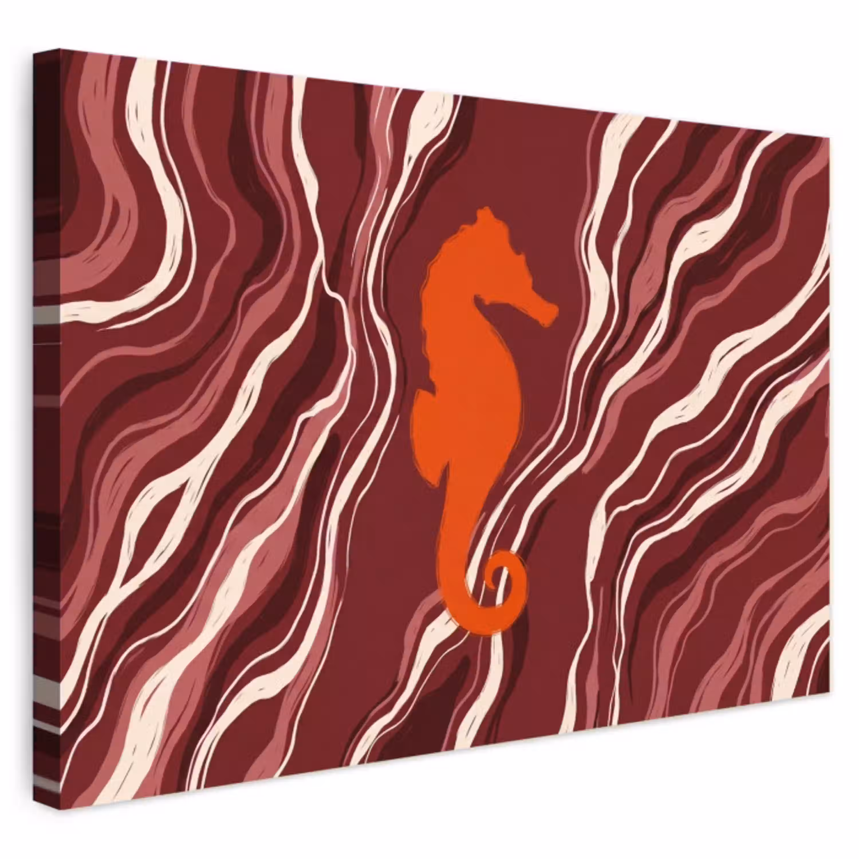 Zeepaardje - Golven - Zeeleven - Abstract - Oranje Tuinposter op houten frame 2 cm dik klein -3d