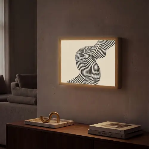 Golvend - Lijnen - Abstract - Silhouet Light Box met batterij (Wandlamp) middel -sfeer1