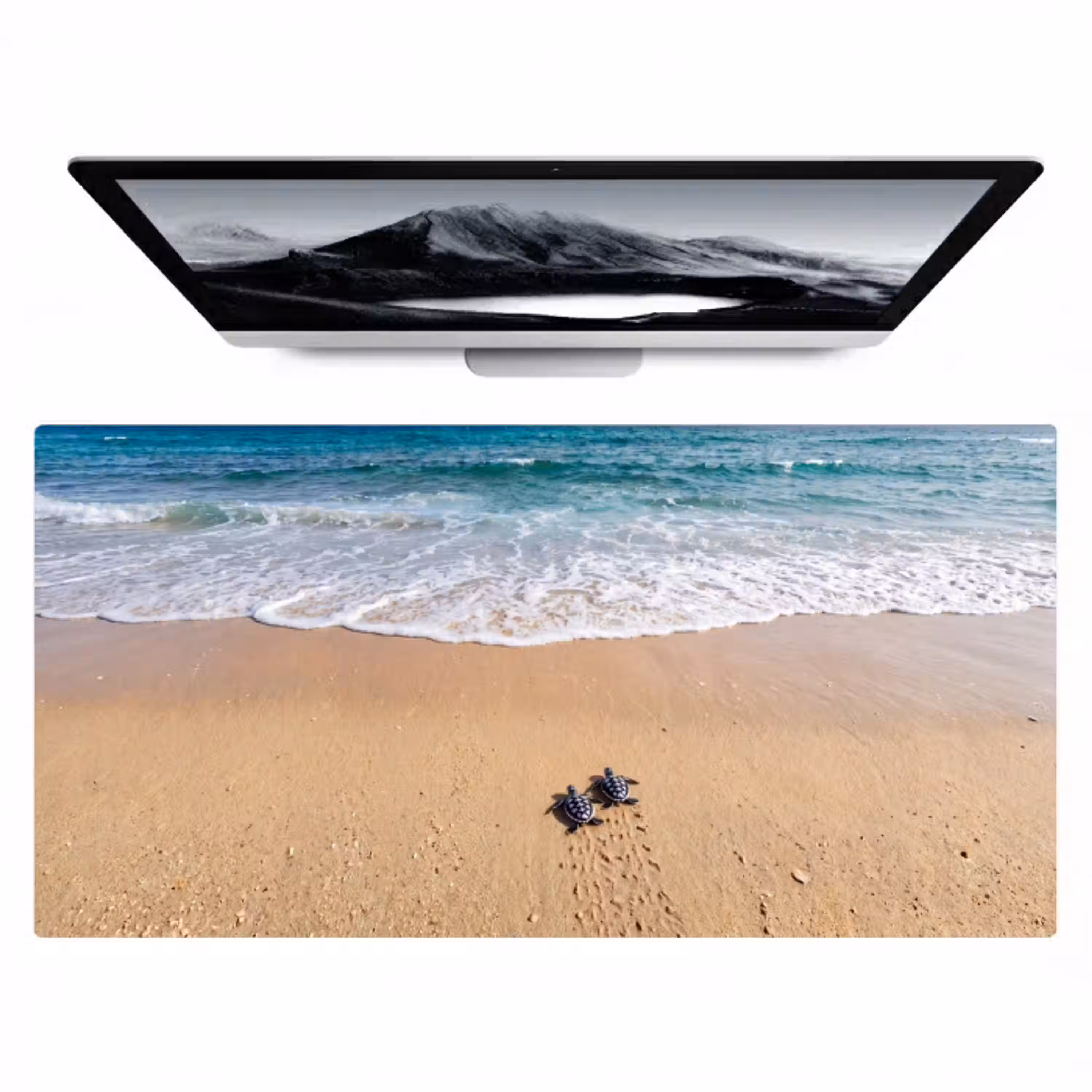 Schildpad - Jong - Strand - Oceaan - Blauw Muismat XXL klein -zzz3d