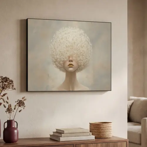 Dromerig - Beige - Paardenbloemzaadjes Textielframe zwart klein -sfeer3