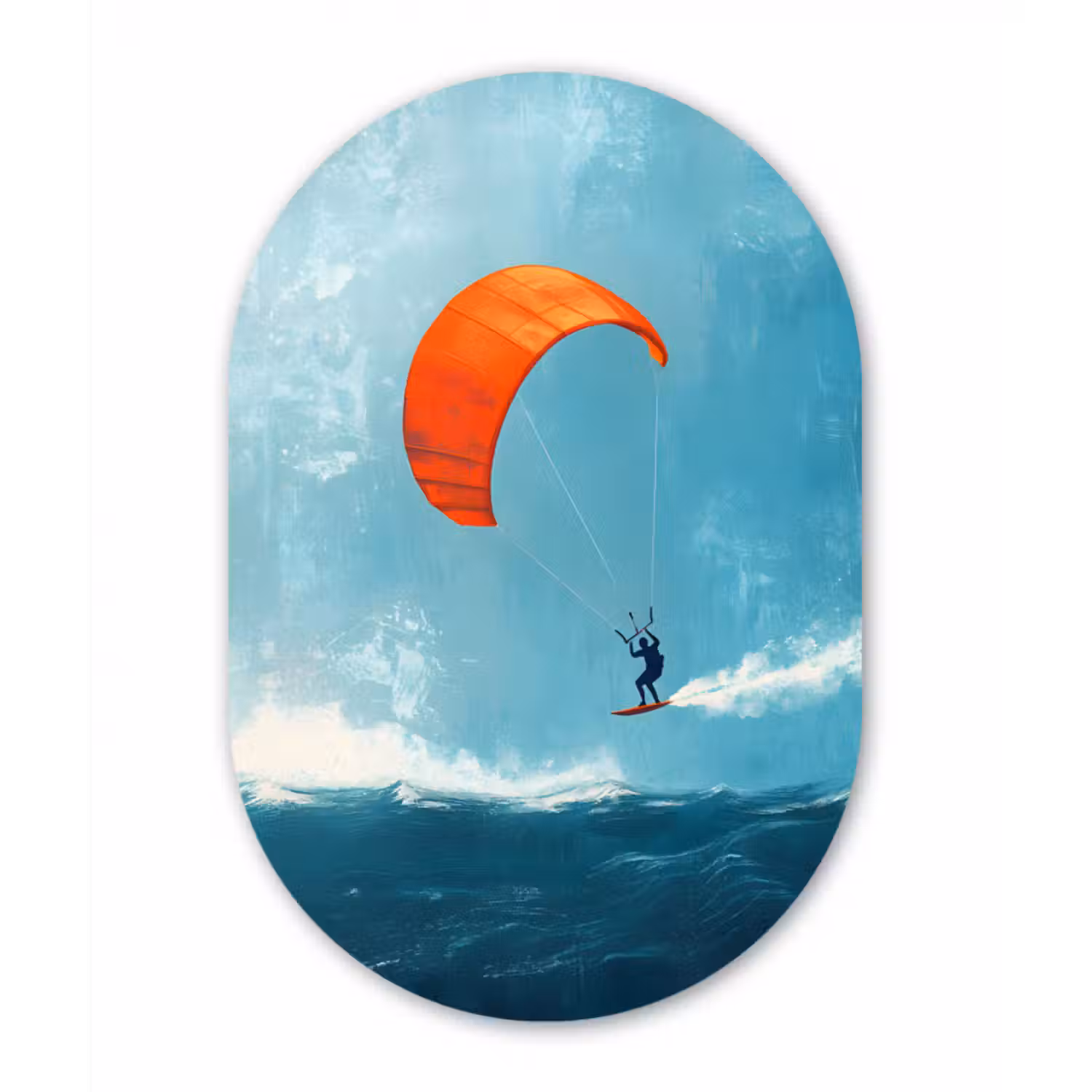 Glasbild Oval - Kitesurfer - Orange - Meer - Himmel